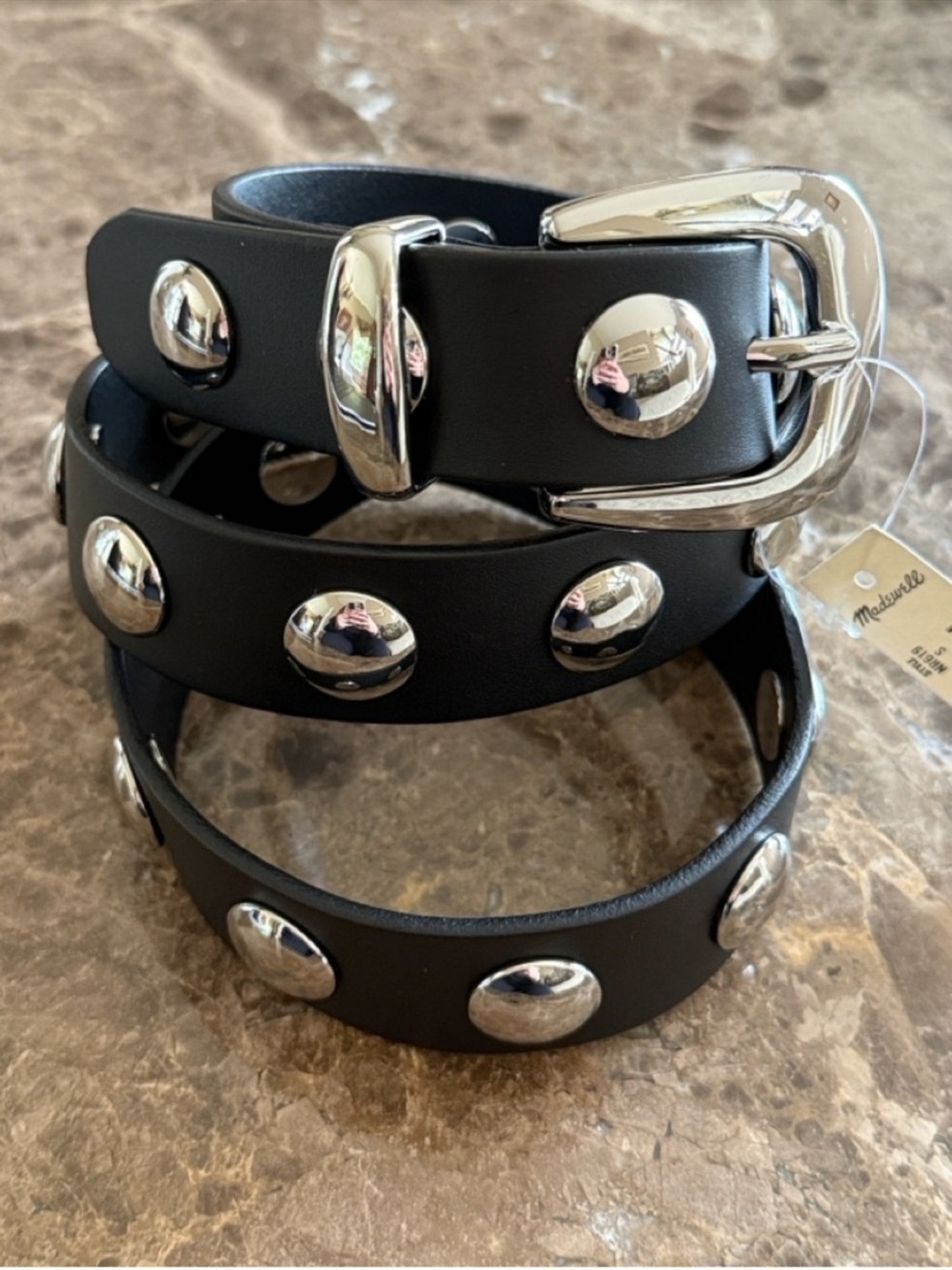 Madewell Studded Western True Black Leather Belt, Size X-Large, NWT - Picture 3 of 6